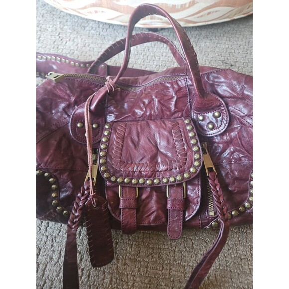 NWOT Sam Edelman Burgundy Leather Patchwork Studded Boho Shoulder Crossbody Bag - Picture 7 of 16